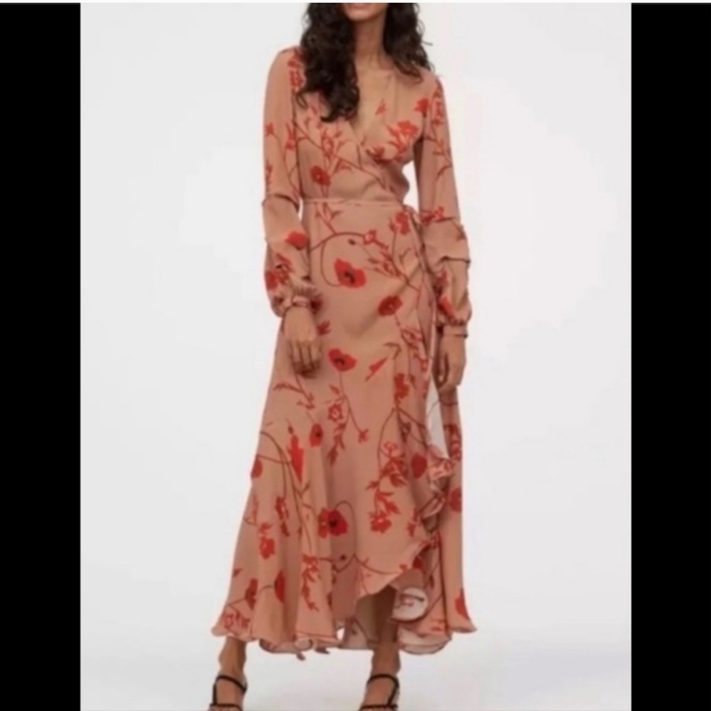 Johanna Ortiz x H&M Wrap Floral Ruffle Maxi Dress XS Wedding Guest, Event